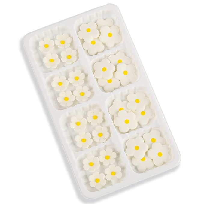 Royal Icing Flowers 32 Count Edible Mini White Blossoms Roses Daisy Sugar Flowers Cake Decorations for Baking Cupcakes Ice Cream Cookies Spring Waffles Cookies Wedding Birthday Cake Party