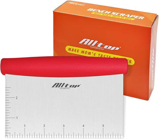ALLTOP Bench Scraper & Chopper for Kitchen - Ideal Baking Essential Utensil,Stainless Steel Pastry/Dough/Food Cutter Tool for Cake Pizza Bread,Cooking - 1 Pack,Red