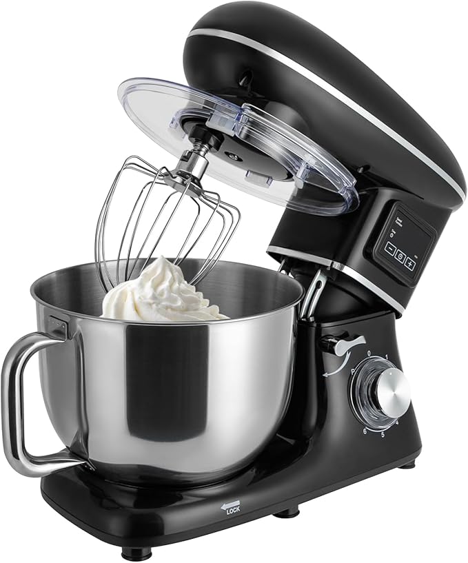 1350W Stand Mixer,6.5Qt Electric Kitchen Mixer,Dough Machine with LCD Display,Electric Food Mixer for Kitchens,Restaurants,Bakeries (Black) (1350, Watts) (Black)