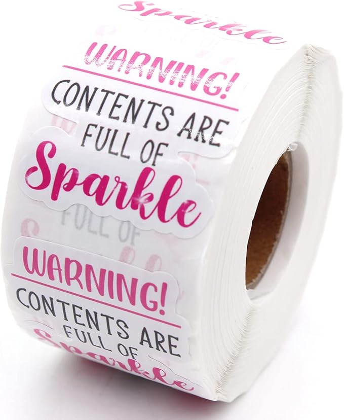Littlefa Sparkle Stickers, 500 PCS - Warning, Happy Mail, Small Business, Packaging for Online Stores, Boutiques, Crafts