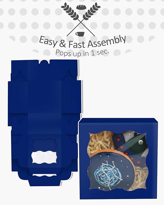qiqee Dark Blue Bakery Boxes with Window 55pcs 4x4x2.5 Mini Cookie Boxes Macaron Boxes Small Donut Pastry Boxes for Party