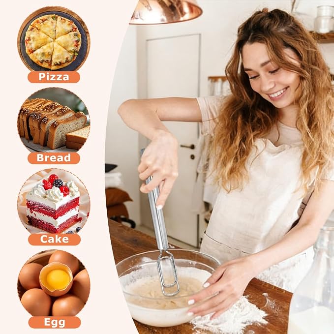 12” Danish Dough Whisk for Sourdough Starter,with Dough Scraper,Stainless Steel Dutch Whisk,Sourdough Whisk for Baking,Sourdough, Pizza,Pastry Baking,Reaching Bottom of Jar
