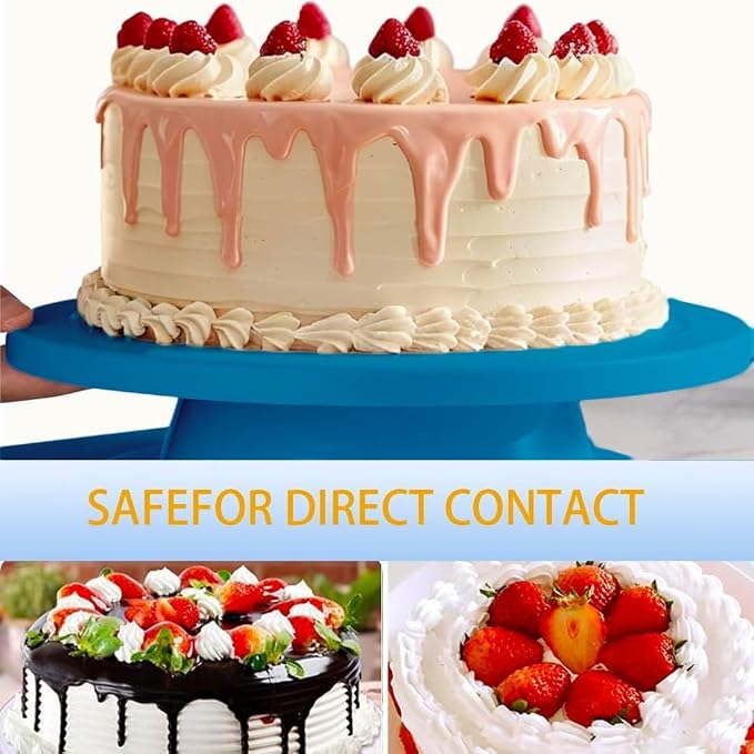 Cake Turntable Stand, 11 Inch/28CM Revolving Cake Decorating Stand with Blue Painting, Bakery Supplies for Cakes, Cupcakes & Pastries