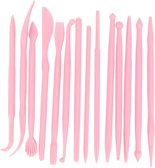 Culnflun Plastic Clay Sculpting Set Polymer Modeling Tools 14Pcs DIY Pottery Shaper Hand Tool Kit for Soft Clay Fondant Cake Art Craft Pink Rose Red Yellow 4.7in (Pink)