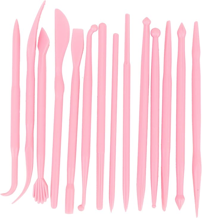 Saluaqui Modeling Tools for Plastic Kits Clay Scu 14Pcs DIY Plastic Clay Sculpting Set Modeling Tools for Pottery and Fondant Ergonomic Handle and Portable Design (Roseate)