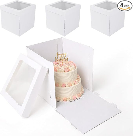 JCD 12x12x12 Corrugated Tall Cake Boxes for 10in Multi Layer Cakes with Clear Window