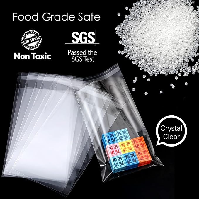LEOSINDA 100 Pcs Self Sealing Cellophane Bags Self Adhesive,5.5 X 10.5 Inch Clear Resealable Cellophane Bags for Gift Wrapping,Packaging Candies,Bakery,Cookies,Party Favors
