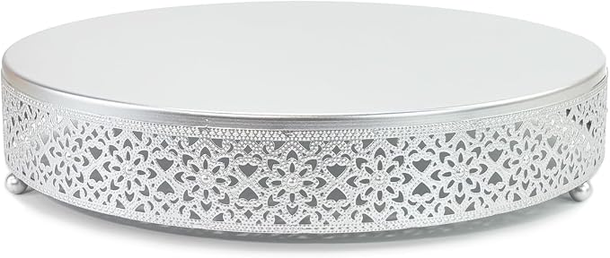 Cake Stand, Metal Round Cupcake Dessert Stand Cake Display Holder Cookies Fruit Serving Tray Decor for Wedding Party Birthday Baby Showers Anniversary (14in, Matte Silver)