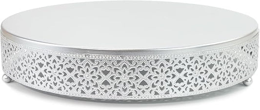 Cake Stand, Metal Round Cupcake Dessert Stand Cake Display Holder Cookies Fruit Serving Tray Decor for Wedding Party Birthday Baby Showers Anniversary (14in, Matte Silver)