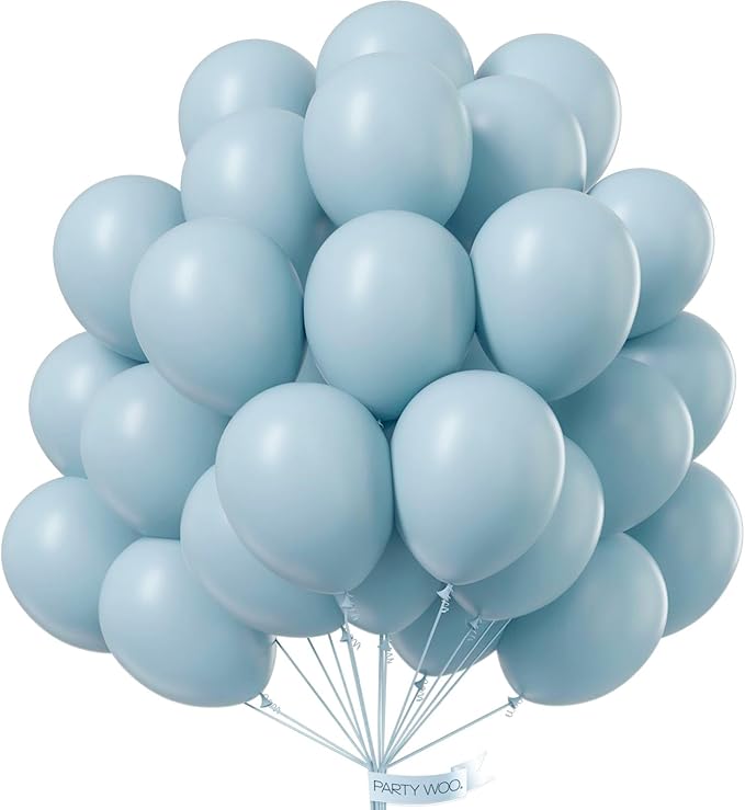 PartyWoo Dusty Blue Balloons 100pcs 12 Inch Light Blue Aqua Boho Latex Helium Balloons for Wedding Graduation Baby Shower Gender Reveal Bachelorette Birthday Under The Sea Party Decorations Blue-F28