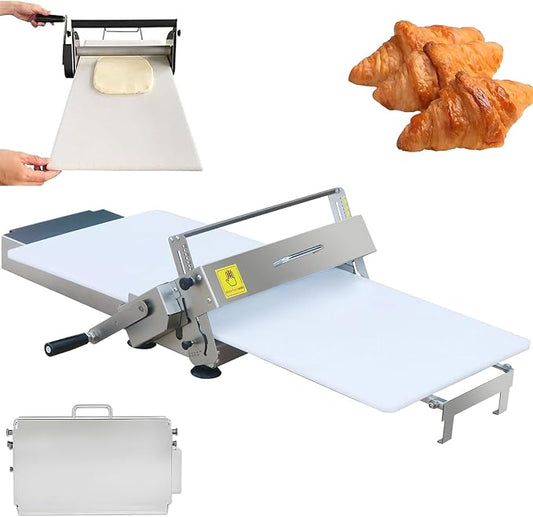 Manual Dough Sheeter Machine, Foldable Stainless Steel Pastry Roller with Adjustable Thickness 0-25mm, Dough Press & Croissant Laminator for Home & Commercial Bakeries
