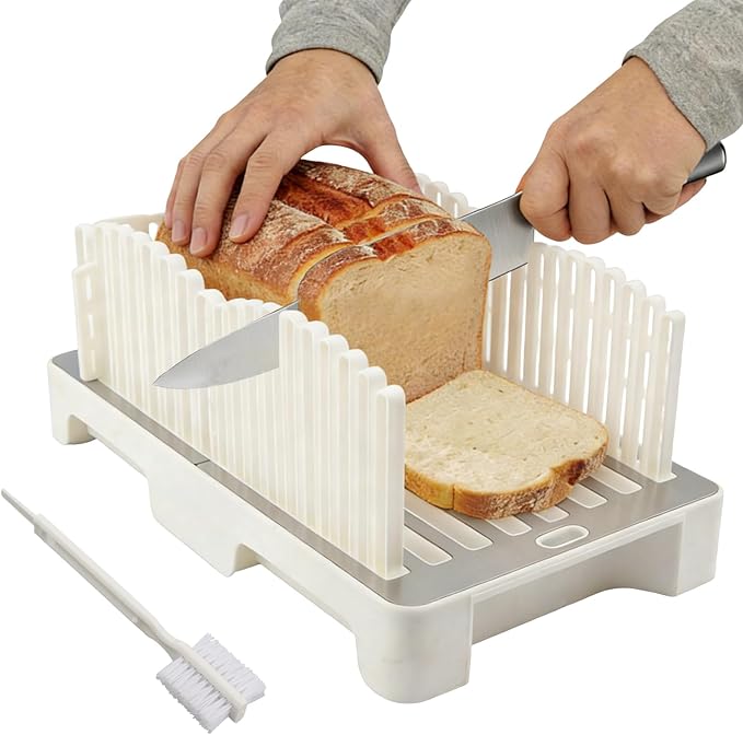 Bread Slicer for Homemade Bread, Adjustable Breads Slicer Guide, Bread Cutter with Crumb Tray, Sourdough Slicing with Stainless Steel Base, Cutter for Loafs, Sandwiches, Bagels, and Cakes