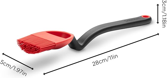 Dreamfarm Brizzle 3-In-1 Flexible Silicone Sit-Up Basting, Drizzle, Scooping Brush with In-Built Sauce Resevoir - Red | Sit-up, mess-free BBQ and pastry brush, flexible bristles, scoop and drizzle baster, holds 1 tbsp of liquid