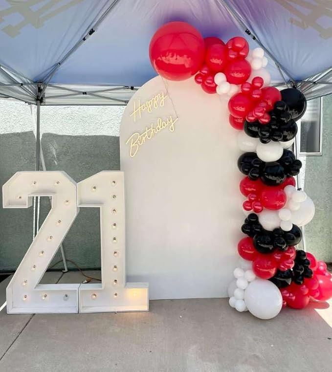 Red and Black White Balloon Arch Kit, 140Pcs Red Black White with Stars Balloon Garland kit, Different Size Balloons for Birthday Graduation Racing Car Poker Card Anniversary Party Decorations