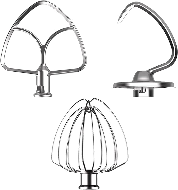 Stainless Steel Mixer Attachments for KitchenAid 5QT Mixer, 3 PCS | For KitchenAid 4.5/5QT Tilt-Head Mixer, All Stainless Steel, K45WW K45DH K45B, Dishwasher Safe, Mixer/Machine NOT Included