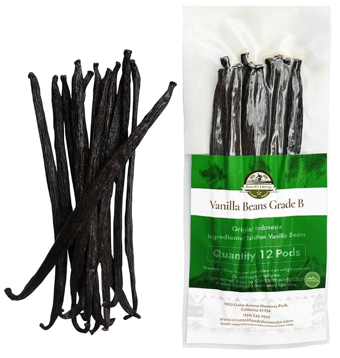 12 Aromatic Tahitian Vanilla Beans for Making Vanilla Extract, Whole Vanilla Beans Extract Grade 5-5.5 inches, Perfect For Homemade, baking and cooking (12 Beans)
