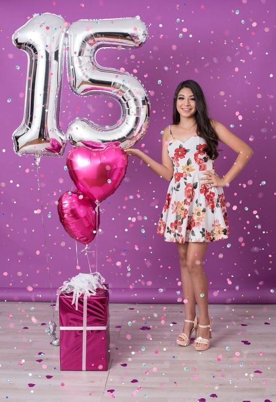 Silver Number 15 Balloon 40 inch, 15 Number Balloons, 15th Silver Birthday Decorations for Girls Boys Kids, 15 Year Old Silver Party Supplies