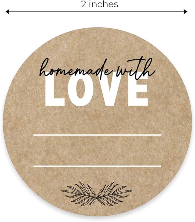 Homemade with Love Canning Stickers / 500 2" Circle Labels Printed On Sturdy Kraft Stock/Illustrated Botanical Accent
