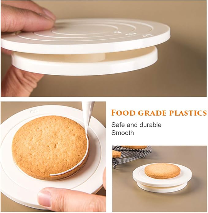 4.7 inch (12cm) Round Cookie Decorating Turntable, Rotating Cake Turntable Stand Baking Decor Plate, Food Contact Safe Plastic - White