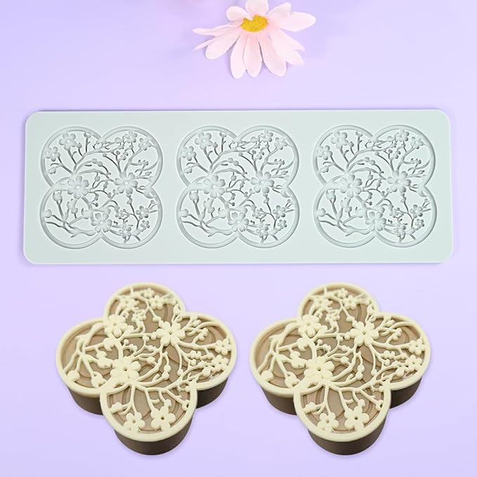 mostsom 3D Plum Blossom Branch Cake Lace Mold Silicone Mould Fondant Mold Chocolate Stencil Cake Decorating Border Bakeware (D_ Plum Blossom)