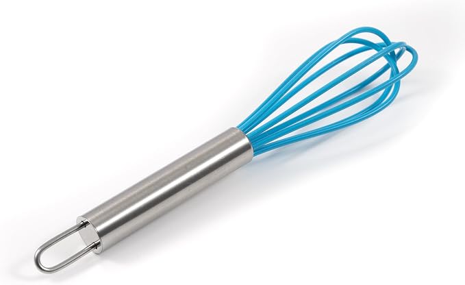 Mini Whisks 6 inch 4Pcs silica gel stainless steel Whisk, Hand Egg Mixer for Flour Cake Egg, Kitchen Cooking Baking Use Whisk (blue)
