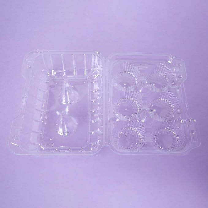 ONE MORE Clear Cupcake Boxes 6 Cavity Holder, Large 6 Compartment Muffin Containers Plastic Cupcake Carrier with Deep Dome 4" High Safe Eco-friendly Material Pack of 15