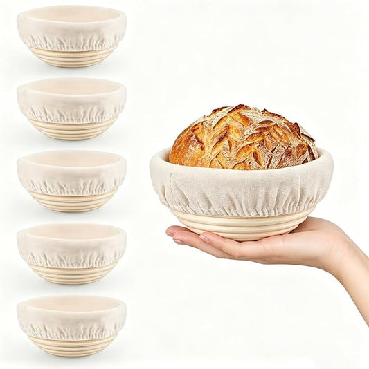 6 Pack 5 Inch Mini Banneton Bread Proofing Basket, Mini Sourdough Baking Supplies, Small Banneton Proofing Baskets for Artisan Bread Baking and Dough Rising