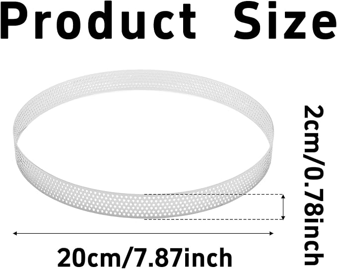 7.87Inch 304 Stainless Steel Perforated Tart Ring, Heat Resistant Cake Mousse Ring for Baking Fruit Tarts, Cake, Crust and Dessert Making