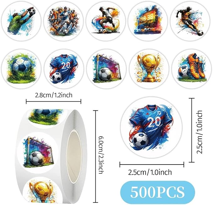 World Cup Soccer Stickers,500pcs Roll Football Birthday Party Decorations World Cup Soccer Ball Goal Trophy Label Stickers Sports Game Party Favors Gift Bag Packaging Envelope Sealing Supplies