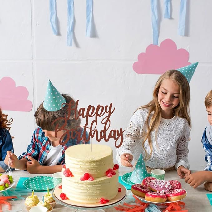 Handmade Glitter happy birthday Cake Topper, Happy Birthday Cake Bunting Decor,Birthday Party Decoration Supplies (brown)