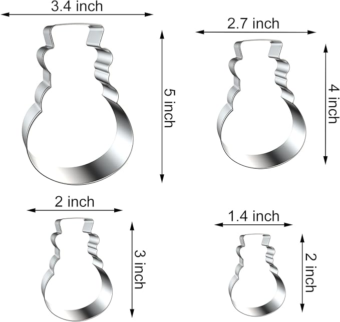 Snowman with Hat Cookie Cutter Set for Winter Christmas Baking Large Small Mini Sizes, 5/4/3/2 inch, 4 Piece, Stainless Steel