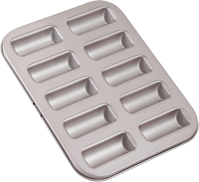 CHEFMADE Financier Cake Pan, 10-Cavity Non-Stick Rectangle Muffin Pan Biscuits Cookies Bakeware for Oven Baking (Champagne Gold)