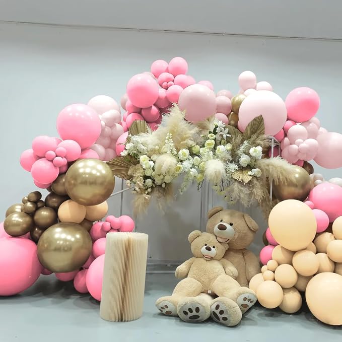 Blush Pink Neutral Gold Balloon Arch Kit, 160Pcs Boho Dusty Pastel Pink Nude Balloons Garland for Girls Women Bridal Baby Shower Valentines Wedding Gender Reveal Birthday Party Decorations