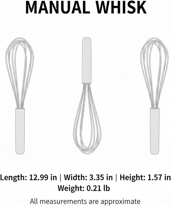 Manual Whisk with Silicone Head and Wood Handle for Coated Cookware (1 PC)