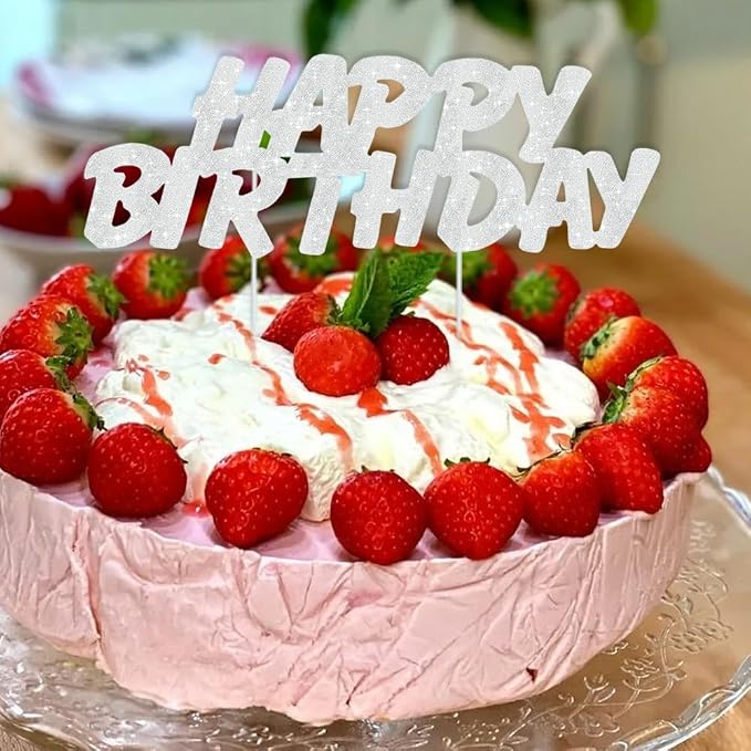 BEISHIDA silver HAPPY BIRTHDAY Cake Topper, Happy Birthday Cake Bunting Decor,Birthday Party Decoration Supplies，Photo Booth Props