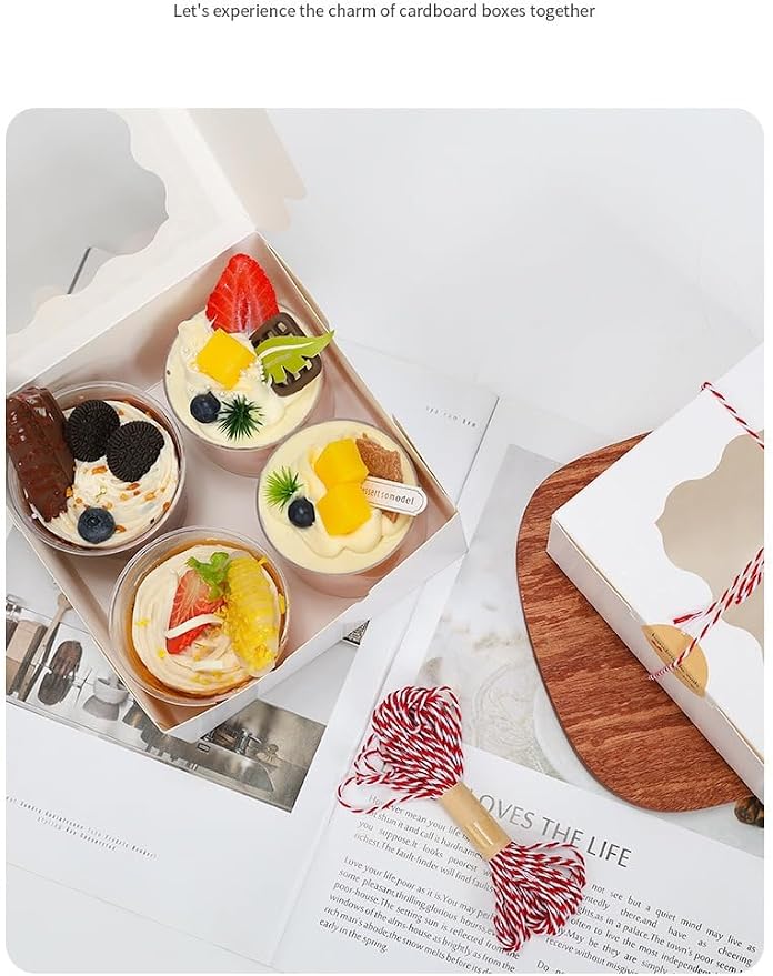 JIYIXhylera 30Pcs (6x6x3 in) Mini Cake Boxes with Display Window for Gift Giving, Bakesale, Cupcakes, Dessert, Cookies, Pie, Macaroons, Donuts, Pastry, Kraft Paper Material… (30Pcs White)