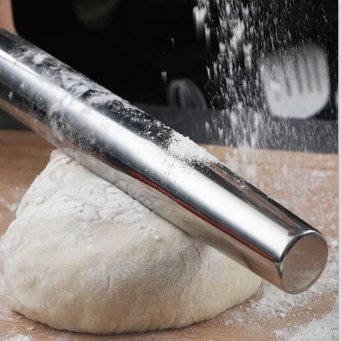 AMUZHI Smooth Seamless Stainless Steel Rolling Pin, 12.8Inch | Easy to clean food grade metal, ideal for daily pizza, pie, pasta, dumpling and cookie dough household baking
