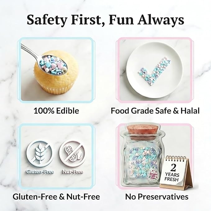 Peelit Baby Shower Sprinkles Mix, 4oz | Pastel Edible Pearls & Baby Onesie Shapes, Soft & Tasty Cupcake Toppings, Gender Reveal & Birthday Decor, Resealable Bag