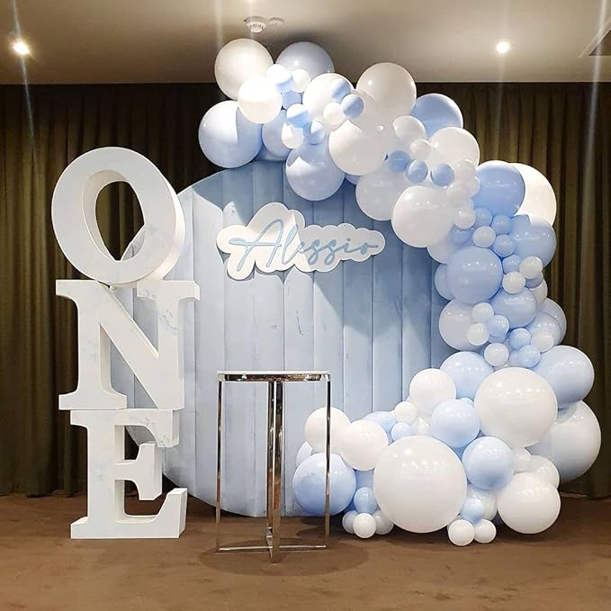 140Pcs Pastel Blue Balloons Baby Blue Balloon Garland Arch Kit 5/10/12/18 Inch Latex Light Blue Balloons Different Sizes as Gender Reveal Baby Shower Birthday Blue Theme Party Decorations