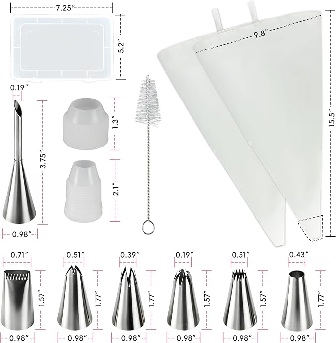 Reusable Piping Bags and Tip Set,16inch Pastry Bags,for Cake Decorating Kit and Home Baking,Frosting Piping Kit,15PCS,Cake Piping Kit, Easy to Clean