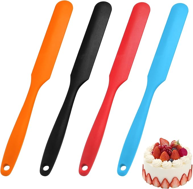 4-Piece Heavy-Duty Silicone Spatula Set - silicone jar spatula extra long (11"), Heat Resistant Up to 600°F - Multi-Purpose for Cake Decorating, Resin Art, Waxing Kit Accessories (4 Colors)
