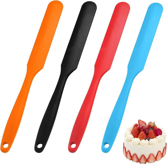 4-Piece Heavy-Duty Silicone Spatula Set - silicone jar spatula extra long (11"), Heat Resistant Up to 600°F - Multi-Purpose for Cake Decorating, Resin Art, Waxing Kit Accessories (4 Colors)