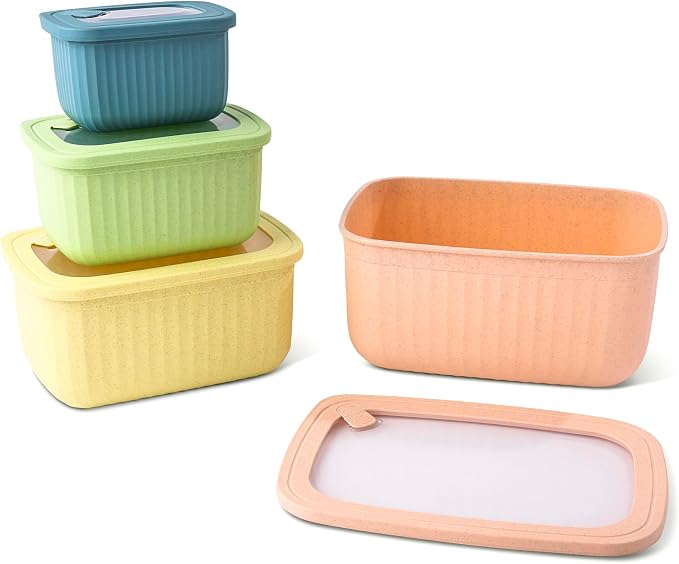 Core Kitchen Nested Wheat Fiber Food Storage Set – 8-Piece BPA-Free Containers with Lids – Eco-Friendly, Stackable, Microwave & Freezer Safe - Garden Oasis