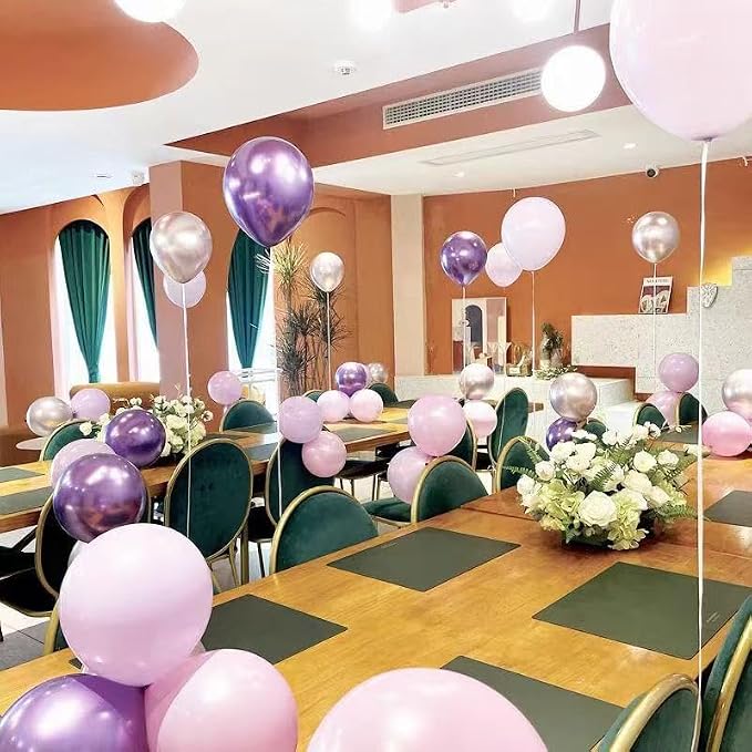 144Pcs Purple Silver Balloon Arch Garland Kit, 18/12/10/5 Inch Lavender Latex Metallic Confetti Silver Balloon Garland For Birthday Wedding Anniversary Graduation Engagement Baby shower Decorations