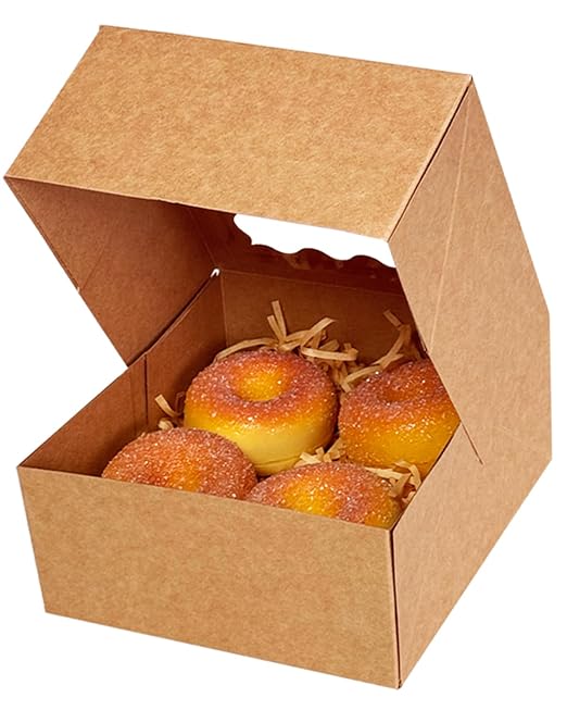 qiqee Auto-pop Up 240pcs Brown Bakery Box with Window 6"×6"×3" Macaron Boxes Small Donut Pastry Boxes for Party Mini Cookie Boxes