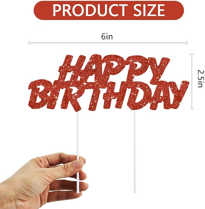 BEISHIDA Red HAPPY BIRTHDAY Cake Topper, Happy Birthday Cake Bunting Decor,Birthday Party Decoration Supplies，Photo Booth Props