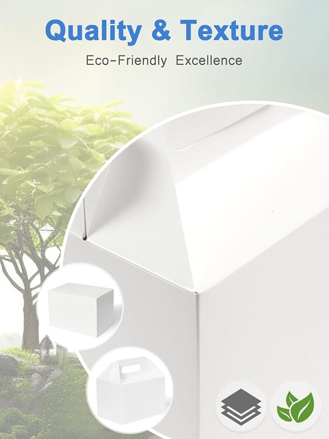 Shallive 15 Pcs Large Treat Boxes 9x6x6 Inches White Gable Gift Boxes with Handle Kraft Lunch Boxes Recycled Paper Gift Bags Take Out Cookie Boxes Welcome Boxes Candy Bags For Wedding Supplies