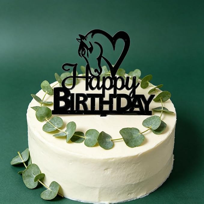 Black Acrylic Horse Happy Birthday Cake Topper, Horse Theme Party Decoration for Boys, Girls, Men, Women & Kids Birthday Party Decoration Supplies (Design3)
