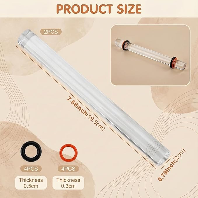 Polymer Clay Tools, 2Pcs Clay Rolling Pin with Thickness Rings, Clear Acrylic Roller for DIY Pottery Craft Modeling Shaping Handmade Art Supplies