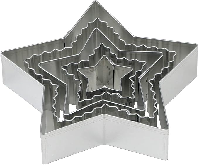 Mrs. Anderson’s Baking Cookie Fondant Cutters, Graduated Stars, Stainless Steel, 5-Piece Set with Storage Container